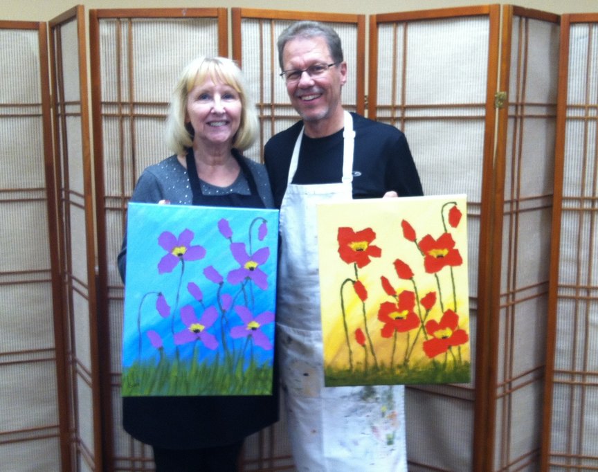 Creating mixed media poppies with Paint Along For Fun in Sedona