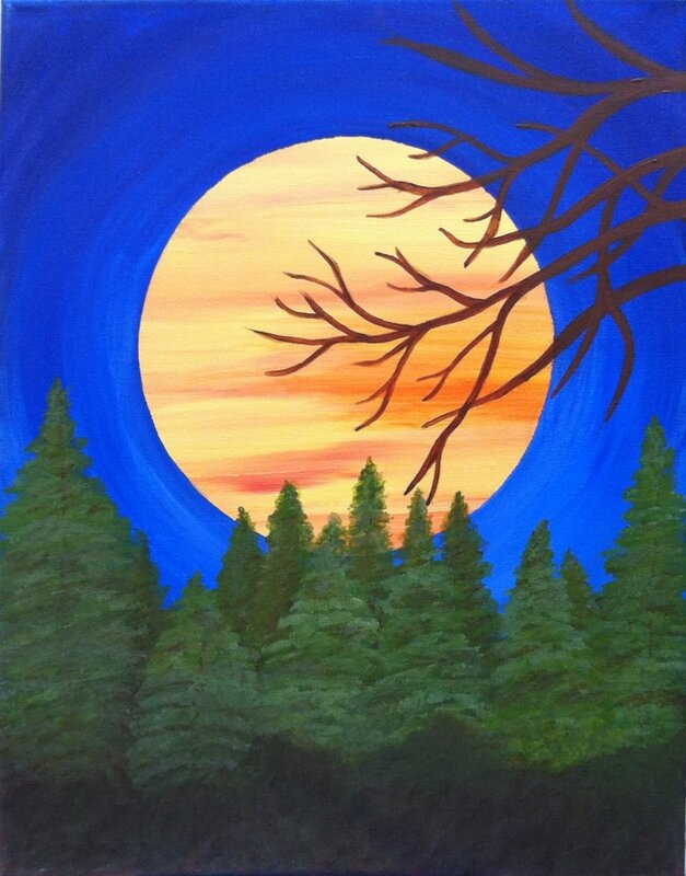 Full Moon Rising over the pines at paint along in Sedona