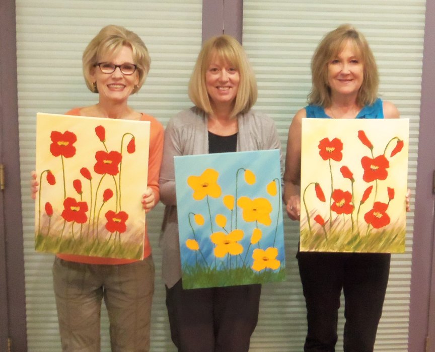 Acrylic Mixed Media Poppies painted at Paint Along For Fun class in Sedona