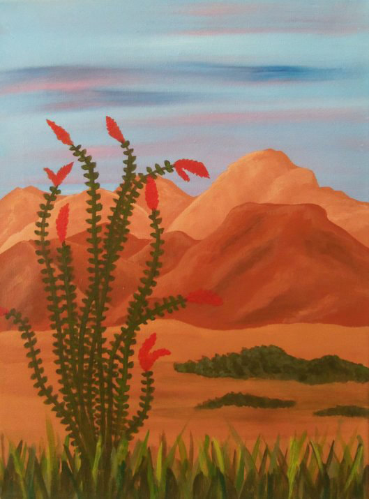 Ocotillo and Red Rocks at paint along in Sedona