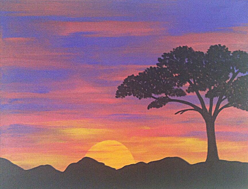 Solitary Tree and Sunset at paint along in Sedona